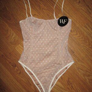 Womens WHITE FOX NO LOOKING BACK BODYSUIT  lace polka dot sz M Md Med NWT